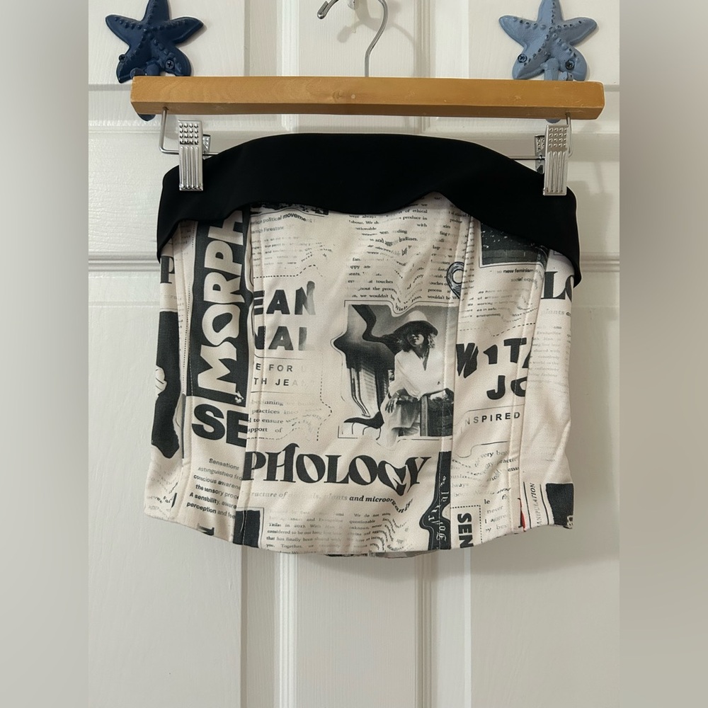With Jean Newspaper corset cropped strapless tube top Small